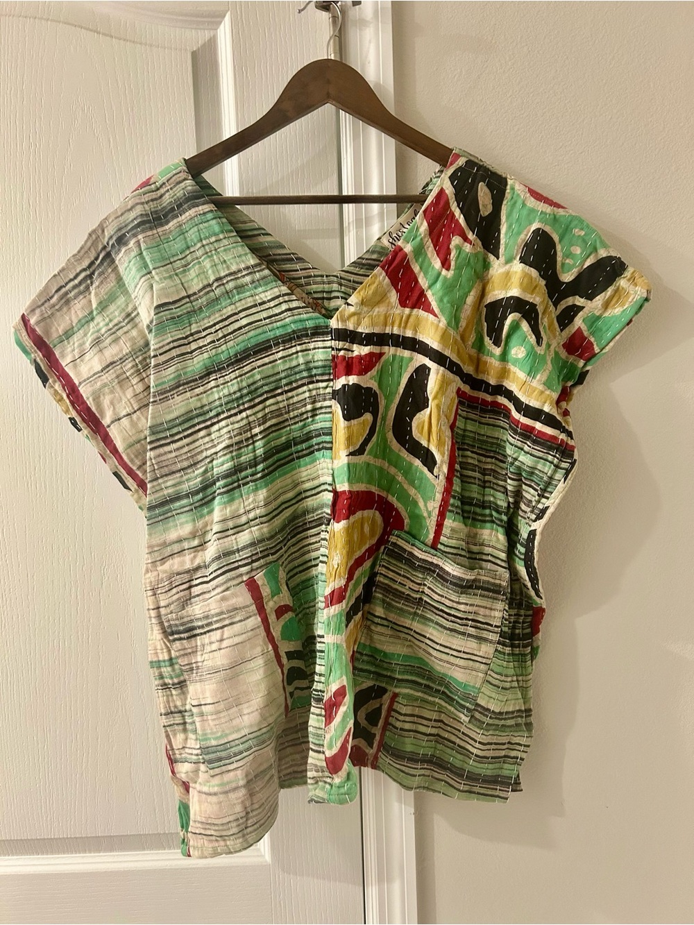 Bohemian Multicolor Kantha V-Neck Women's Tunic